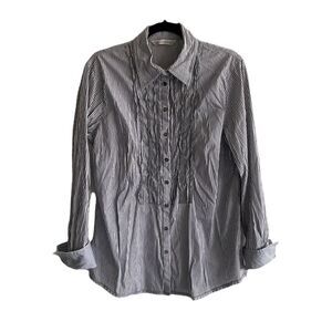 MAX VOLMARY Diamonds And Pearls Striped Button Front Blouse Blue White 14